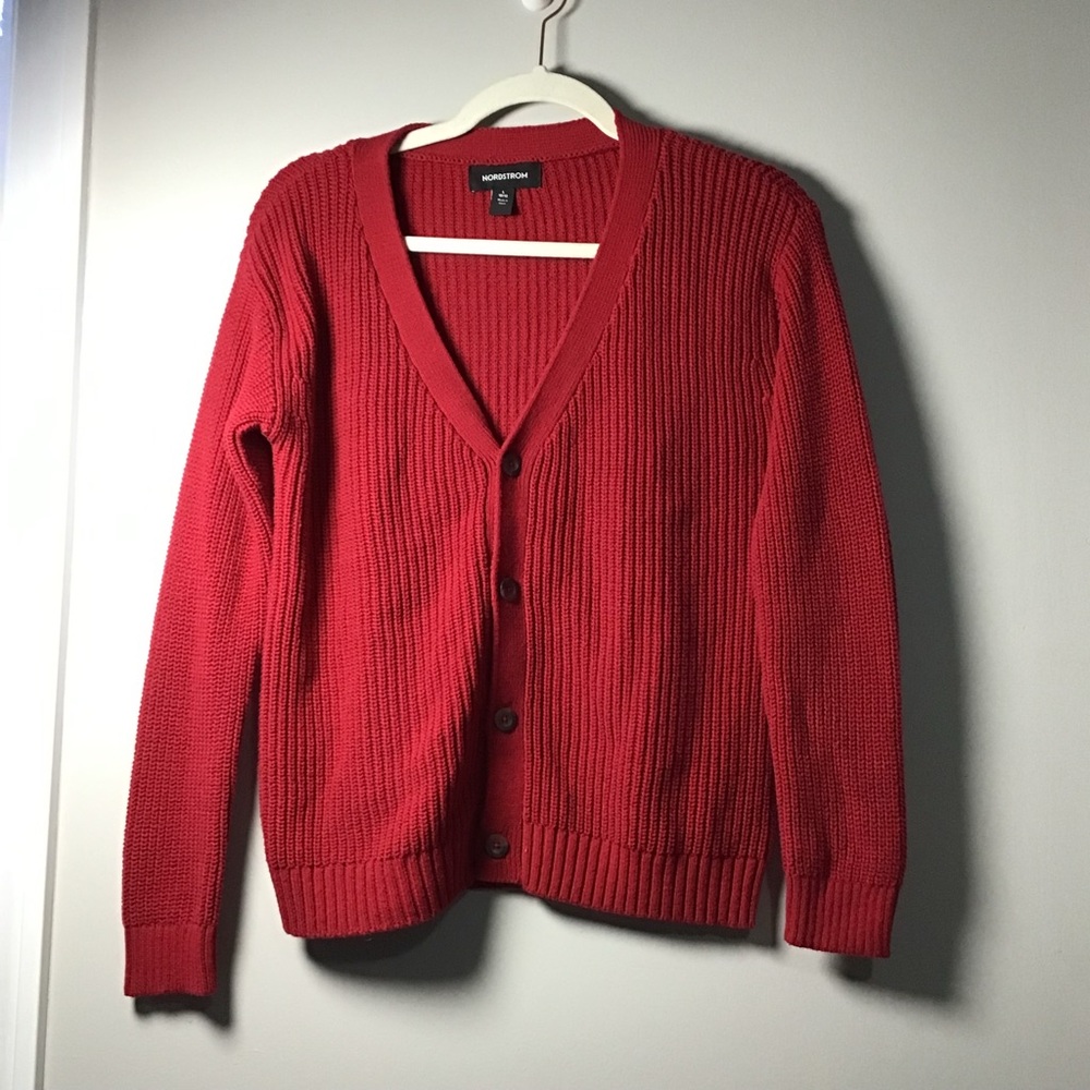 Nordstrom Cherry Knit Sweater Vneck Button Front L